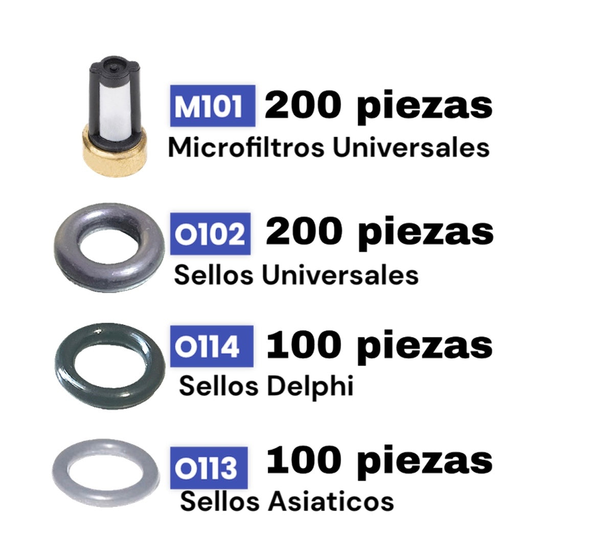 200 Microfiltros y 200 Oring Universales, 100 Oring Asiatico y 100 Oring Delphi Total 600 unidades